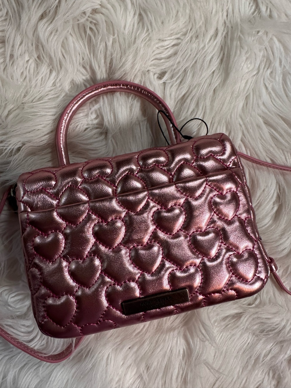 Kurt Geiger • The Brixton Quilted Heart Metallic Leather Top Handle Purse - Picture 15 of 17
